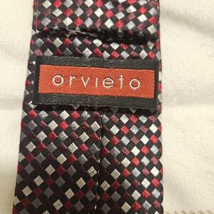 Orvieto geometric men tie red gray and black 100% silk unique gift soft